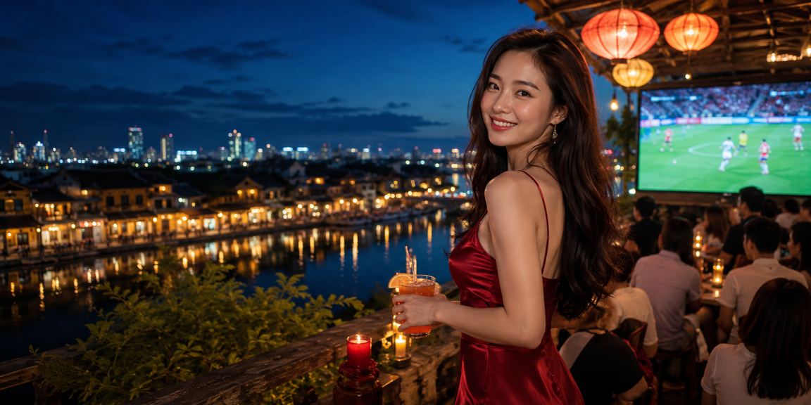 Người dùng tại Hội An đọc điều khoản cá cược thể thao bên tách cà phê